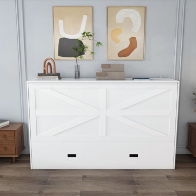Full Murphy Bed With Storage Drawers And Charging Station, Rolling Pull-Out No Spring Box Need Space-Saving Cabinet Bed