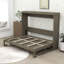Grand lit escamotable mural en bois avec bureau de coiffeuse, miroir et 2 tiroirs-298041314