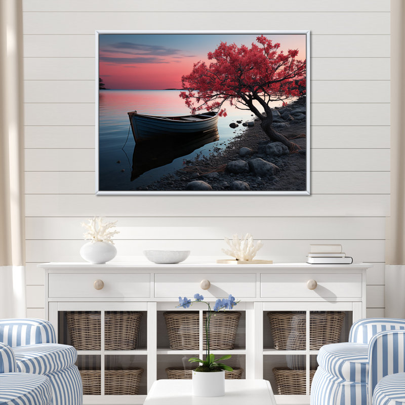 Coastal Twilight I - Nautique et plage, art mural, salon, H 30 po x l 40 po x P 1,5 po, Cadre naturel flottant
