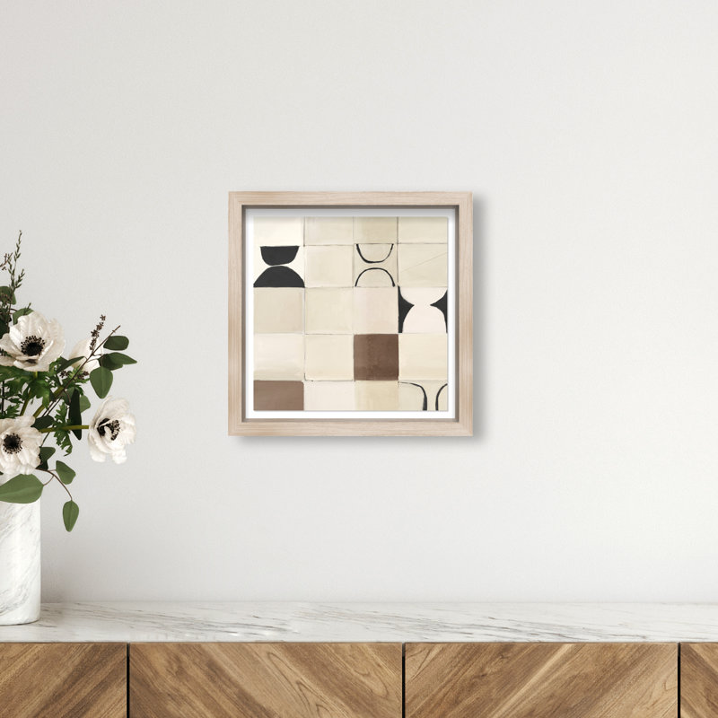 Boho Tiles Framed Graphic Art, 13.5" H x 13.5" W, Natural Oak Shadowbox
