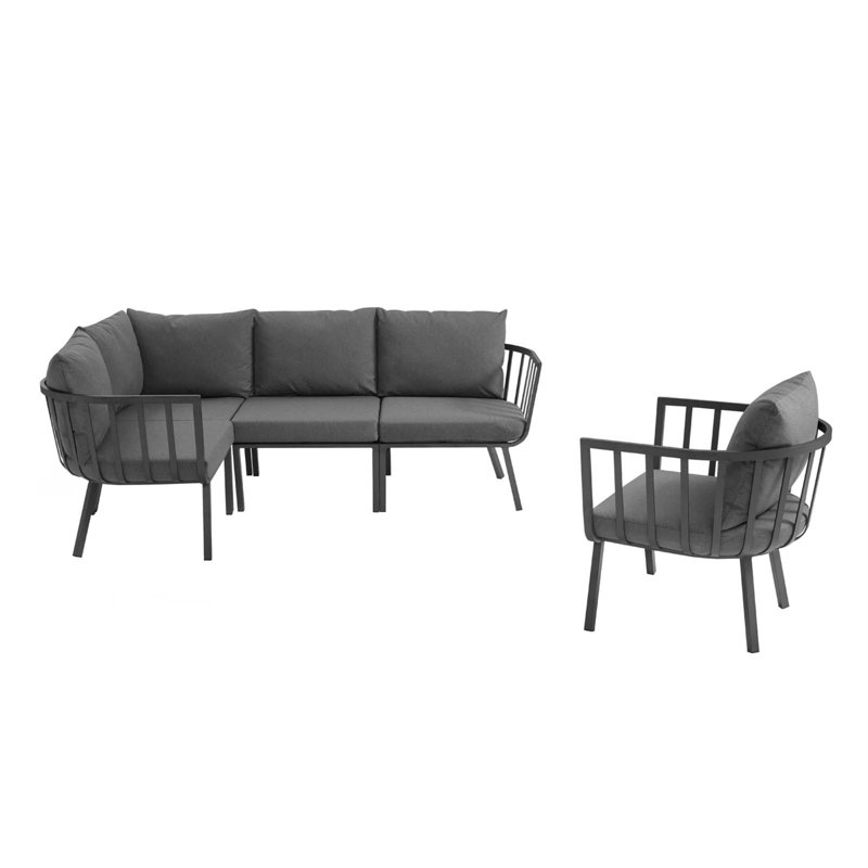 Ensemble de patio d'extérieur 5 pièces Riverside par Modway, Gris anthracite, gris