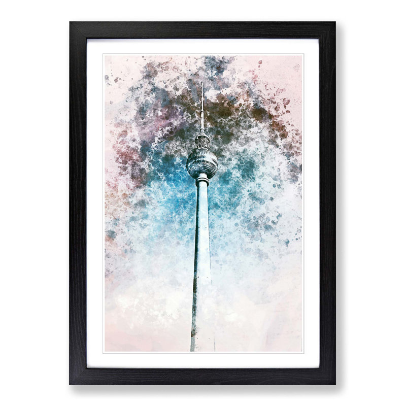 Alexanderplatz in Berlin in Abstract - Picture Frame Painting Print, 36cm H x 27cm W x 2cm D, Black Framed