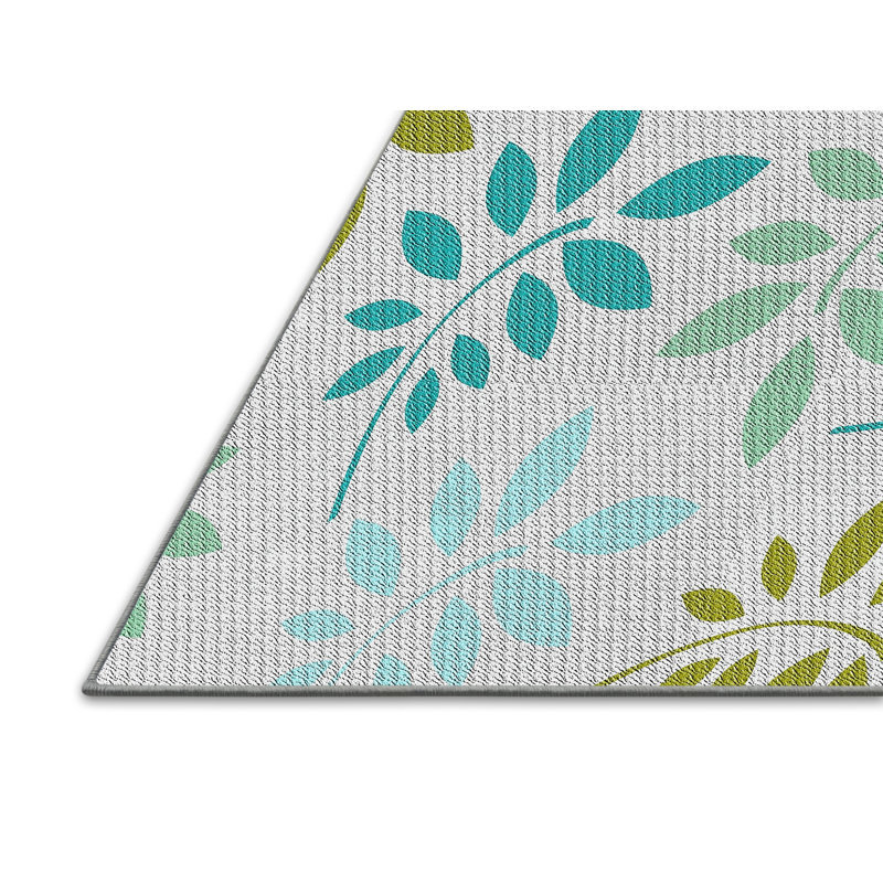 Laine tissée à la machine florale et polyester bleu/gris/vert Tapis décoratif, Rectangle de 5 pi x 8 pi