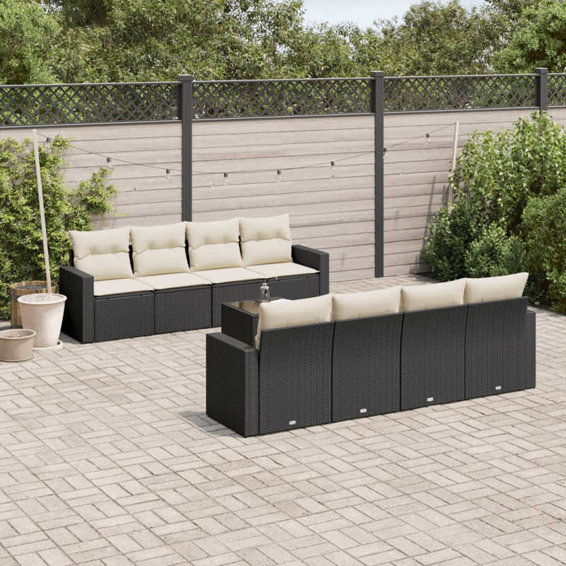 Vidaxl Garden Sofa Set Black PE Rattan, Powder-Coated Steel, Tempered Glass