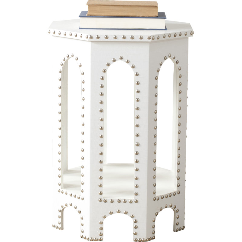 Zane End Table, White Croc