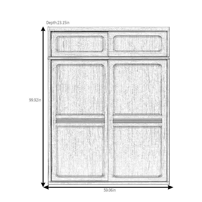 Simple And Retro Wardrobe, 99.92" H x 59.06" W x 23.15" D