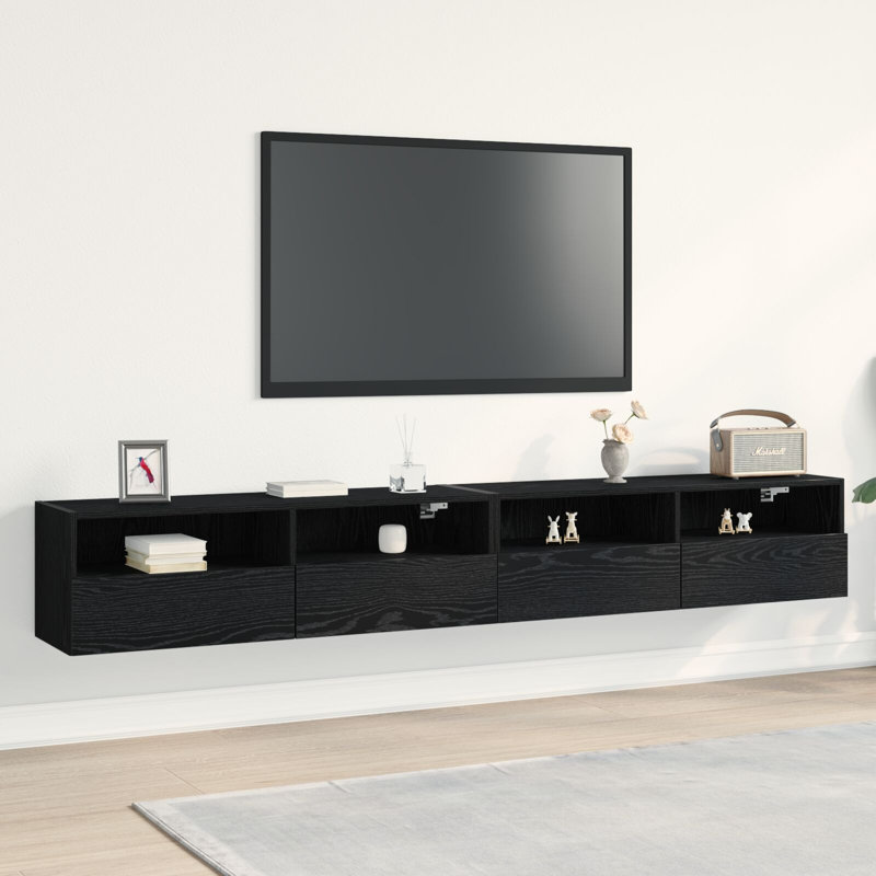 TV Wall Cabinet Wood Medium TV Stand Rectangular, Black Oak