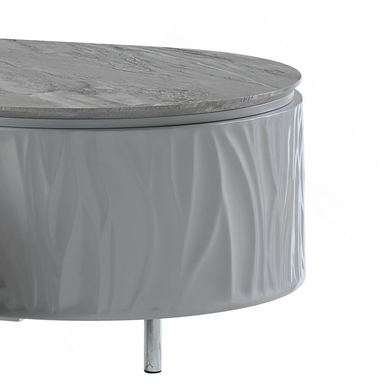 Coffee Table, Grey High Gloss And Chrome, 18"H x 47"W x 24"L