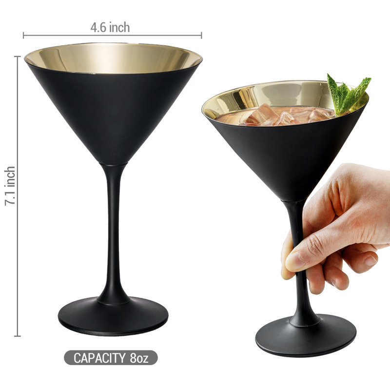 8 oz. Verres à martini, Noir / or