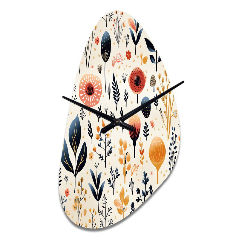 Amour dans la corail sauvage et fleur beige - horloge murale en forme de fleur unique en métal, impression d'horloge murale asymétrique Boho