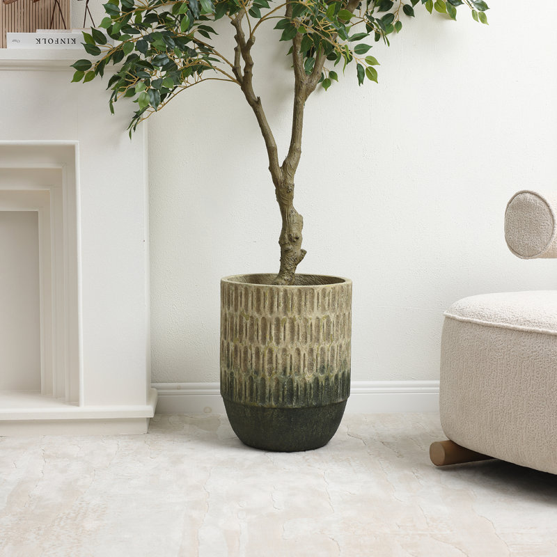 16.5'' H Two-Tone Outdoor Tall Planter, Textured Cement Plant Pot