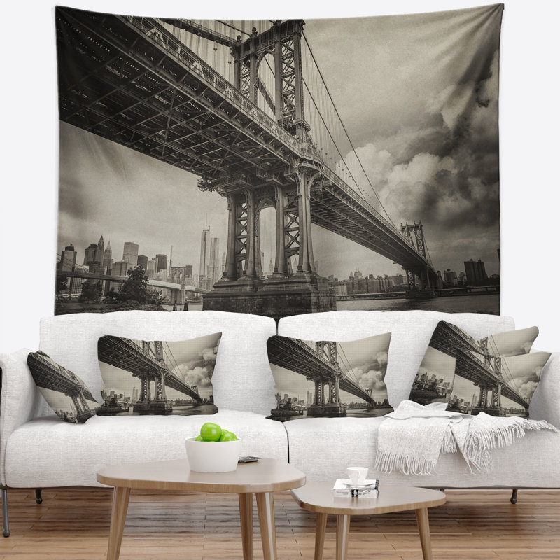 Tapisserie gris foncé bridge cityscape manhattan, H 78 po x l 92 po