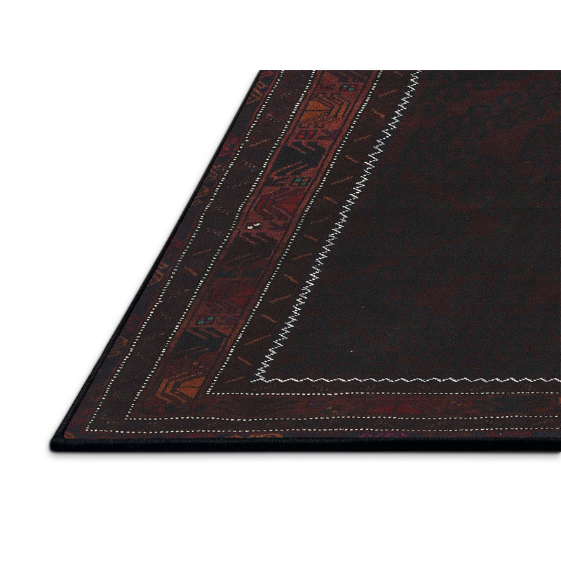 Tapis noir/rouge traditionnel Cheatom, Rectangle 2 pi x 5 pi