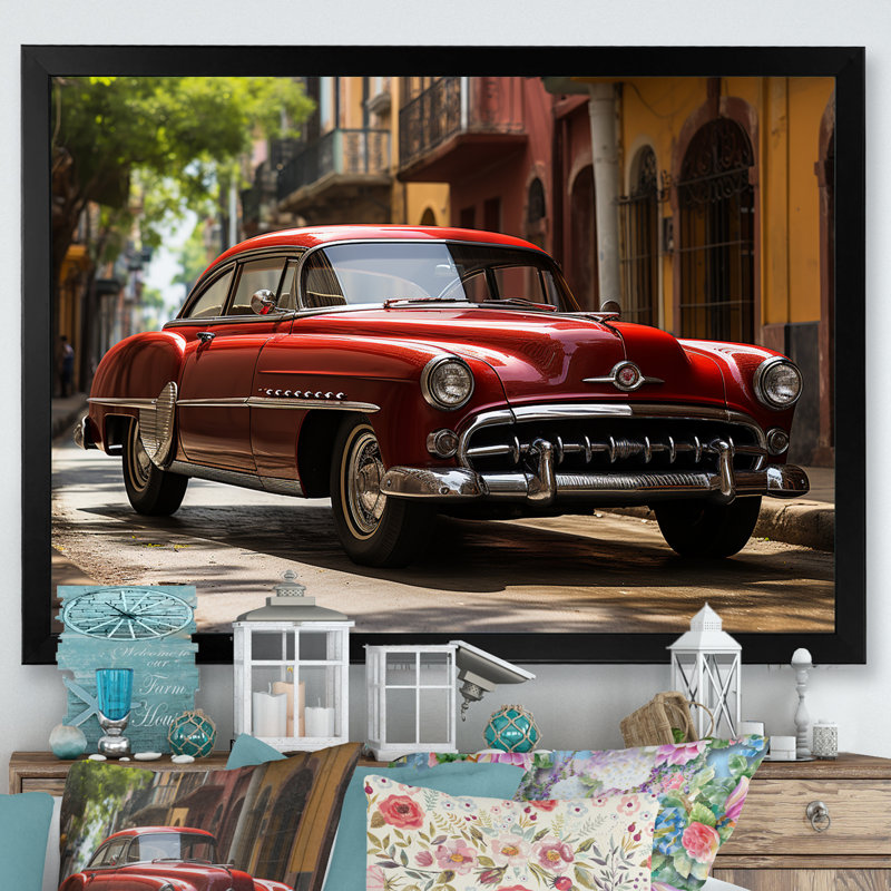 " Cuba Classic Iconic Car ", Black Single Picture Framed, 24'' H x 32'' W x 1" D