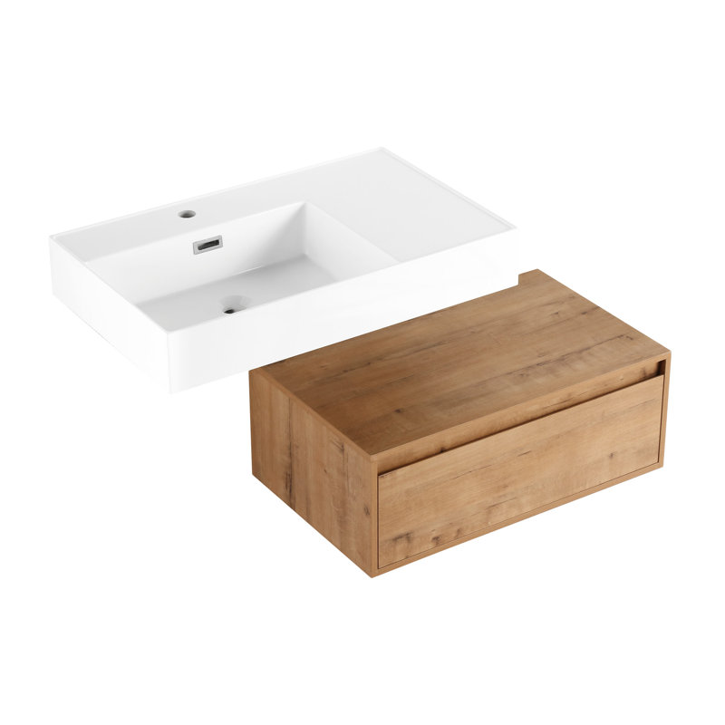 Meuble-lavabo mural avec lavabo en résine et tiroir, armoire de rangement pour salle de bain