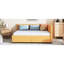 Lit de jour rembourré en tissu de lin, jaune, 2 tiroirs, sans sommier, construction stable, lit de jour jaune avec grands espaces de rangement, fabrication robuste, cadre de lit à ressorts-901588949