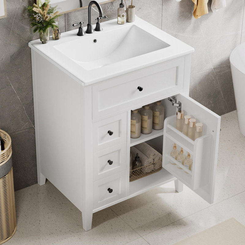 Meuble-lavabo simple 24 po avec lavabo, Noir, Blanc
