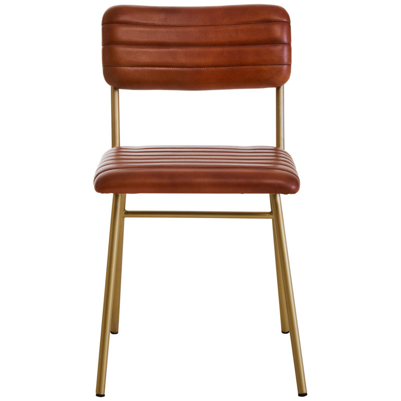 49cm H Tufted Leather Upholstered Side Chair in Gold, Brown