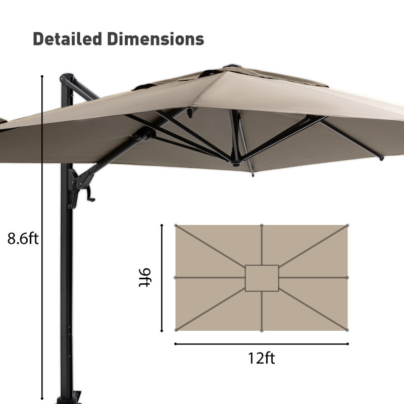 Parasol en porte-à-faux, Brun, 9 pi x 12 pi