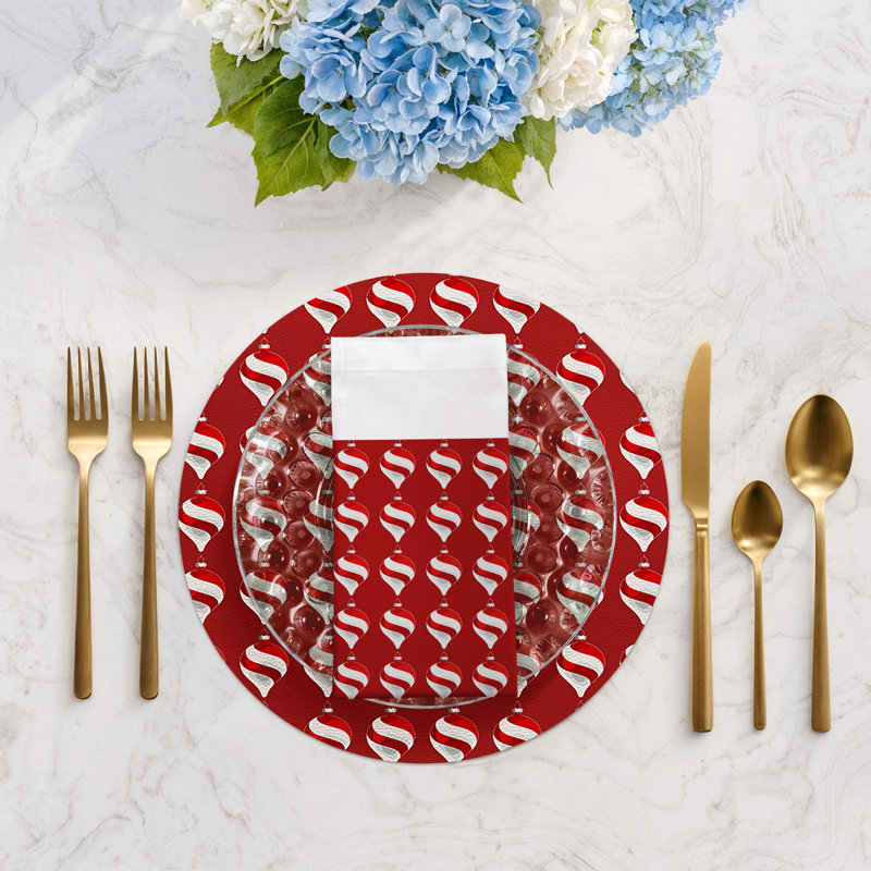 Xmas Ornament Cotton Sateen Dinner Napkins, Red