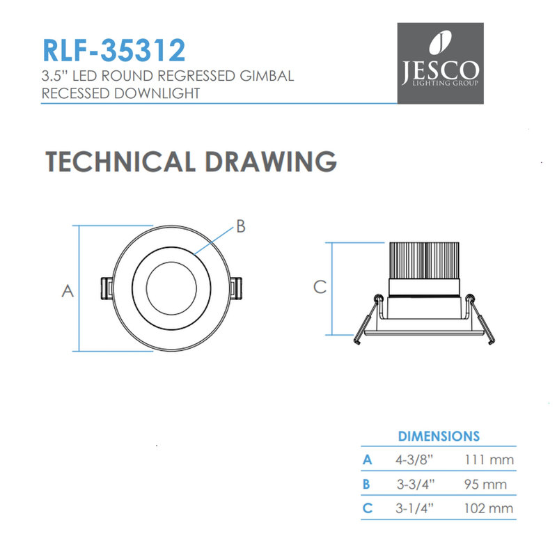 Ensemble d'éclairage encastré 3,5 pouces RLF, Blanc