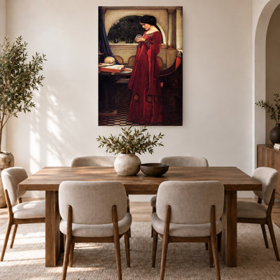 Red Gown Woman Crystal Ball Pre Raphaelite Canvas Wall Art