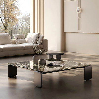 Ensemble de tables basses rectangulaires avec plateau en pierre naturelle noire de luxe
