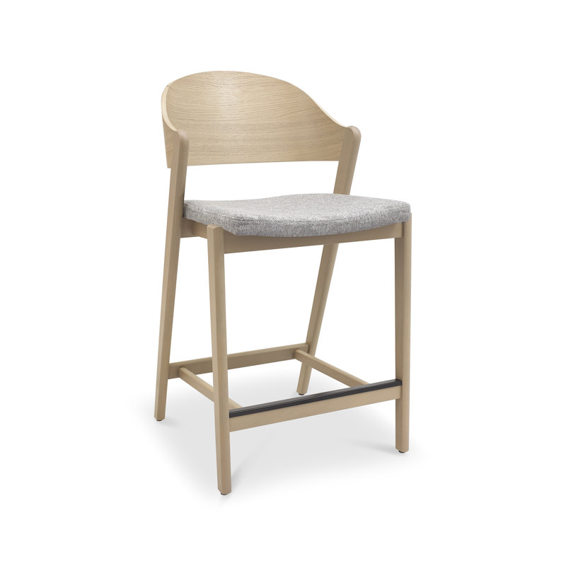 Upholstered Counter Stool with Solid Wood Frame, Beige