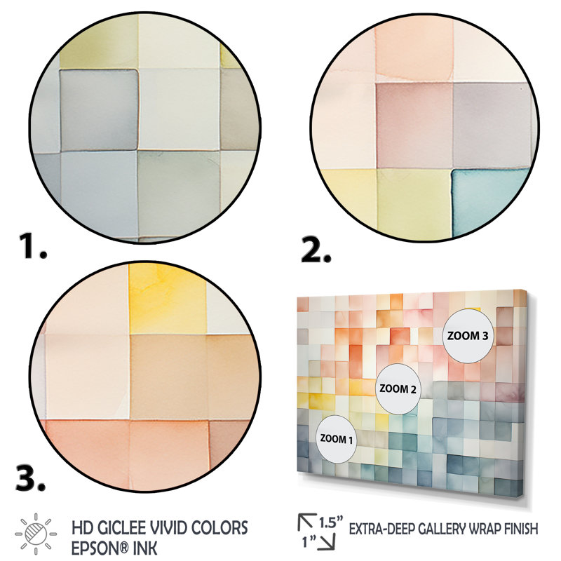 Motif de cubes multicolores II - art mural géométrique, Cadre d'angle fermé noir, H 34 po x l 44 po x P 1,5 po
