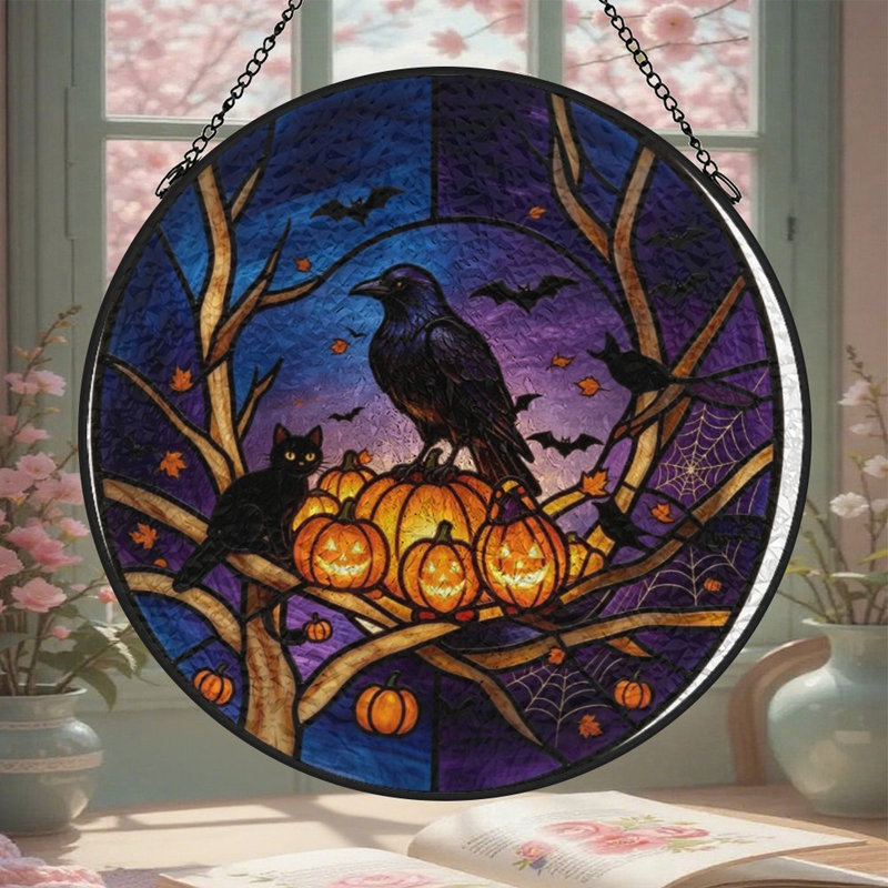 Halloween (2) vitrail pour fenêtre, 6,3 x 6,3 po (16 x 16 cm)