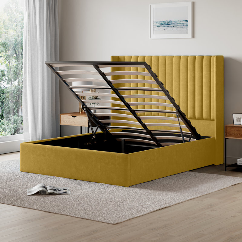 Adaha Upholstered Storage Bed, Kingsize (5'), Mustard Velvet