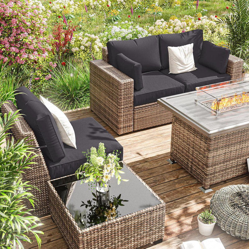 Outdoor 4" Thick Replacement Cushion Set Seat/Back Cushion (Set Of 3 Seats , 3 Backs , 2 Short Backs), Gray