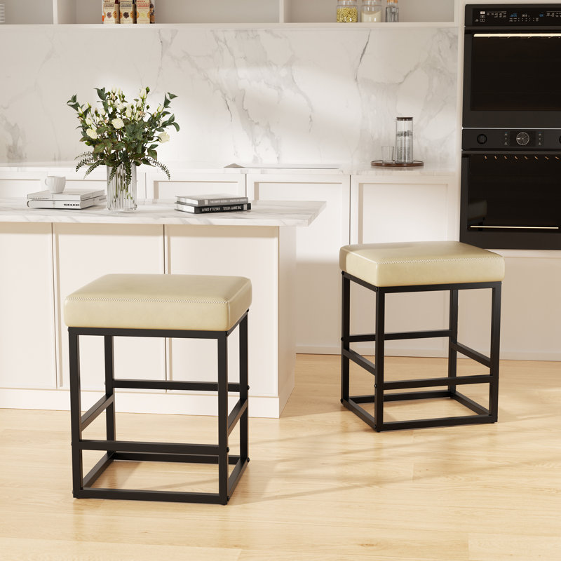 Modern Edge, Cozy Feel: Faux Leather Upholstered Counter Bar Stools for Every Home, Beige
