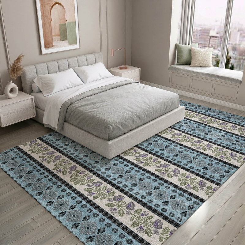 Tapis de qualité supérieure lavable à la machine Mayfield AMF2465, Turquoise, 8 pi x 10 pi
