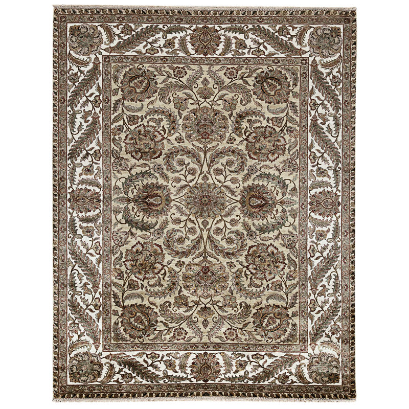 Tapis doré et ivoire de haute qualité noué à la main