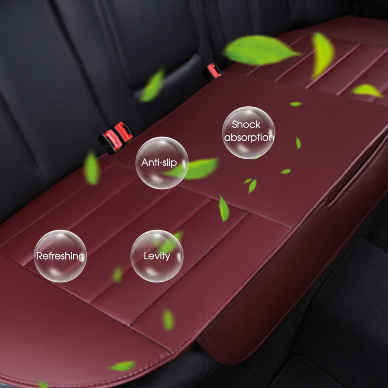Car Back Seat Cover Breathable Pu Leather Rear Seat Cushion Protector Universal, Wine Red