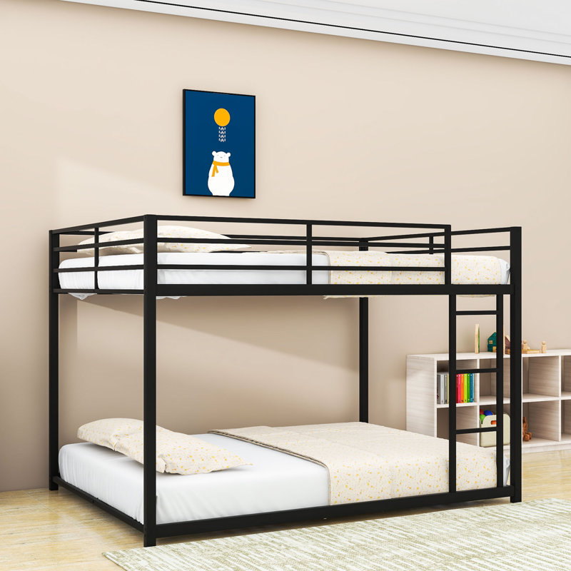 Full Over Full Metal Bunk Bed With Built-In Ladder And Full-Length Guardrails, Black