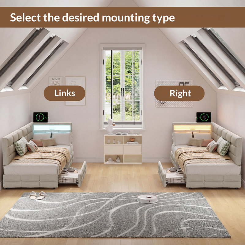 Upholstered Daybed with Drawer Storage, European Double (140 x 200 cm), Beige
