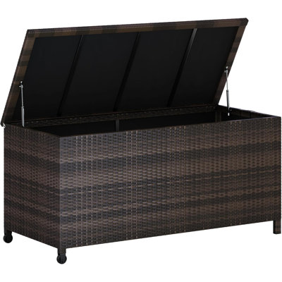 125-Gallon Outdoor Deck Box with Wheels, Waterproof PE Rattan & Aluminum Frame Storage Bin, Lockable Patio Furniture Chest , Brown