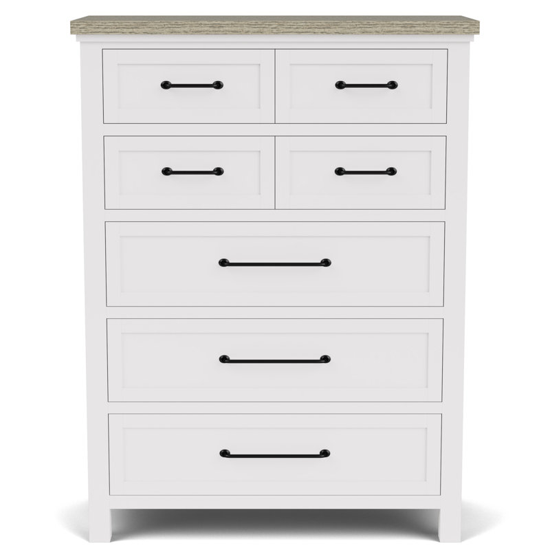 Commode 5 tiroirs Gabby, Blanc / brume