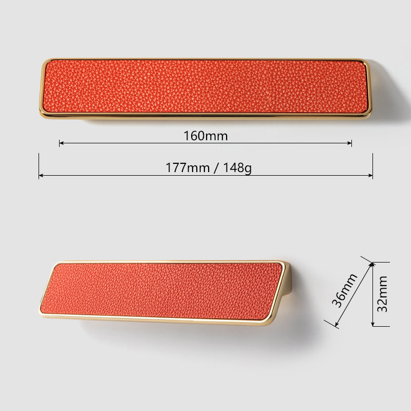 Cuir orange - Poignées rectangulaires enveloppées, 6 19/64"