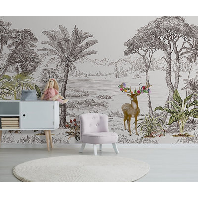 Papier peint monochromes, forêt, charbon de bois, lac Horned Deer