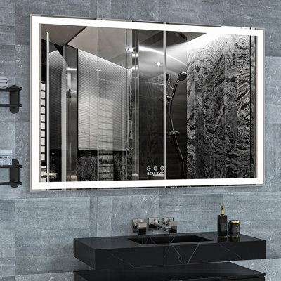 60X40 Inch Oversized LED Bathroom Mirror Wall Mounted Mirror With 3 Color Modes  Aluminum Frame Large Wall Mirror For Bathroom