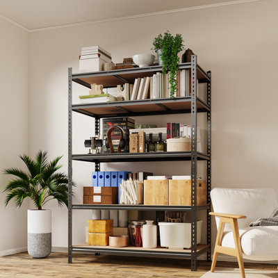 Étagère métallique robuste à 5 niveaux - Support utilitaire réglable pour garage, sous-sol, cellier et cuisine - 183 cm (H) x 90 cm (L) x 30 cm (P), 181 kg/niveau, noir, 1 unité