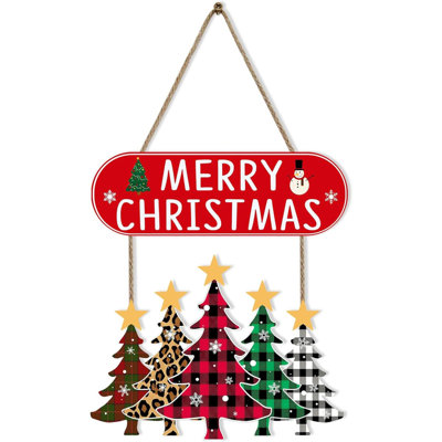 Panneau de décoration de porte Merry Christmas, couronnes d'arbre de Noël en bois pour porte d'entrée, panneau mural en bois Buffalo Plaid
