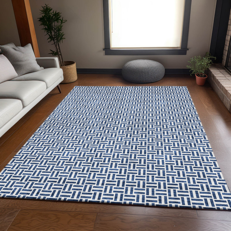 Tapis bleu marine de qualité supérieure lavable à la machine Prisco, Rectangle 5 pi x 7 pi 6 po