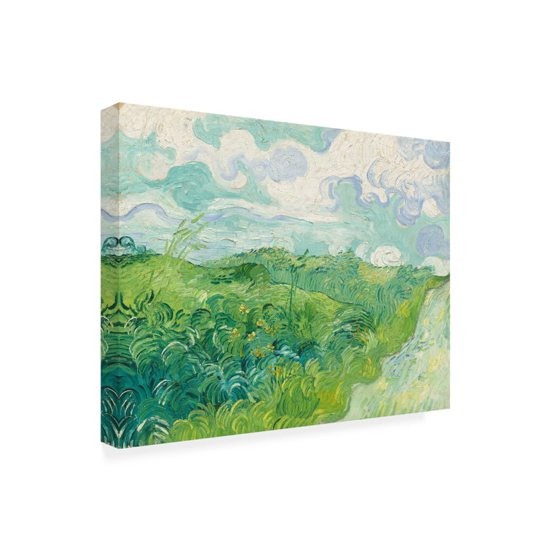 «Landscape Green Wheat Fields Auvers on Canvas» par Vincent Van Gogh, reproduction, H 14 po x l 19 po x P 2 po