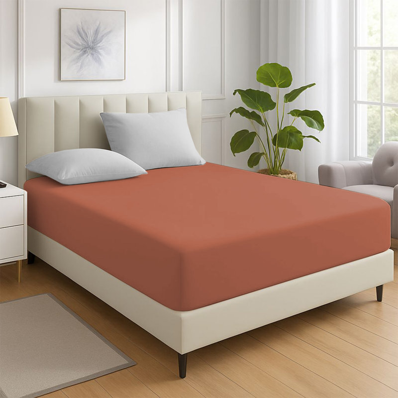 200 Thread Count Microfiber Deep Fitted Bed Sheet – 25cm Pocket, Single (3'), Rust