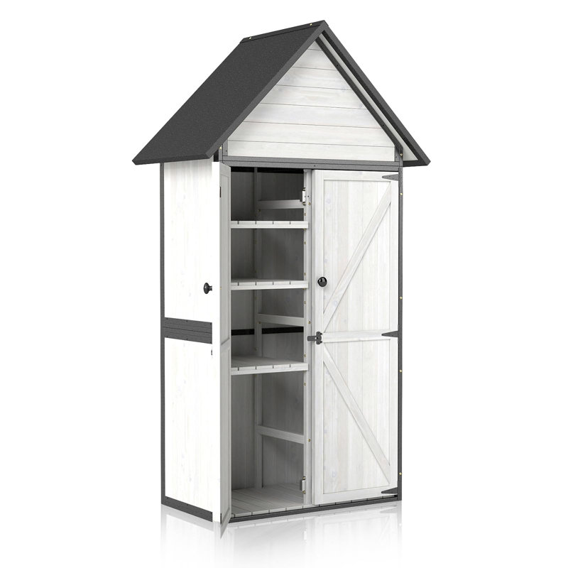 Outdoor Storage Shed with Sloped Roof - Heavy-Duty Metal & Wood Garden Cabinet, Adjustable Shelves, Large Capacity Waterproof Design for Patio, Garage, Backyard (Off White)