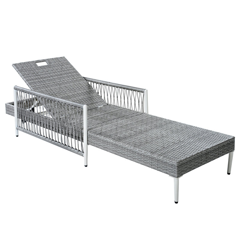 TOPMAX Outdoor All-Weather PE Rattan Chaise Lounge, Minimalist Patio Wicker Lounge Chair with 6 Gear Adjustable Recliner